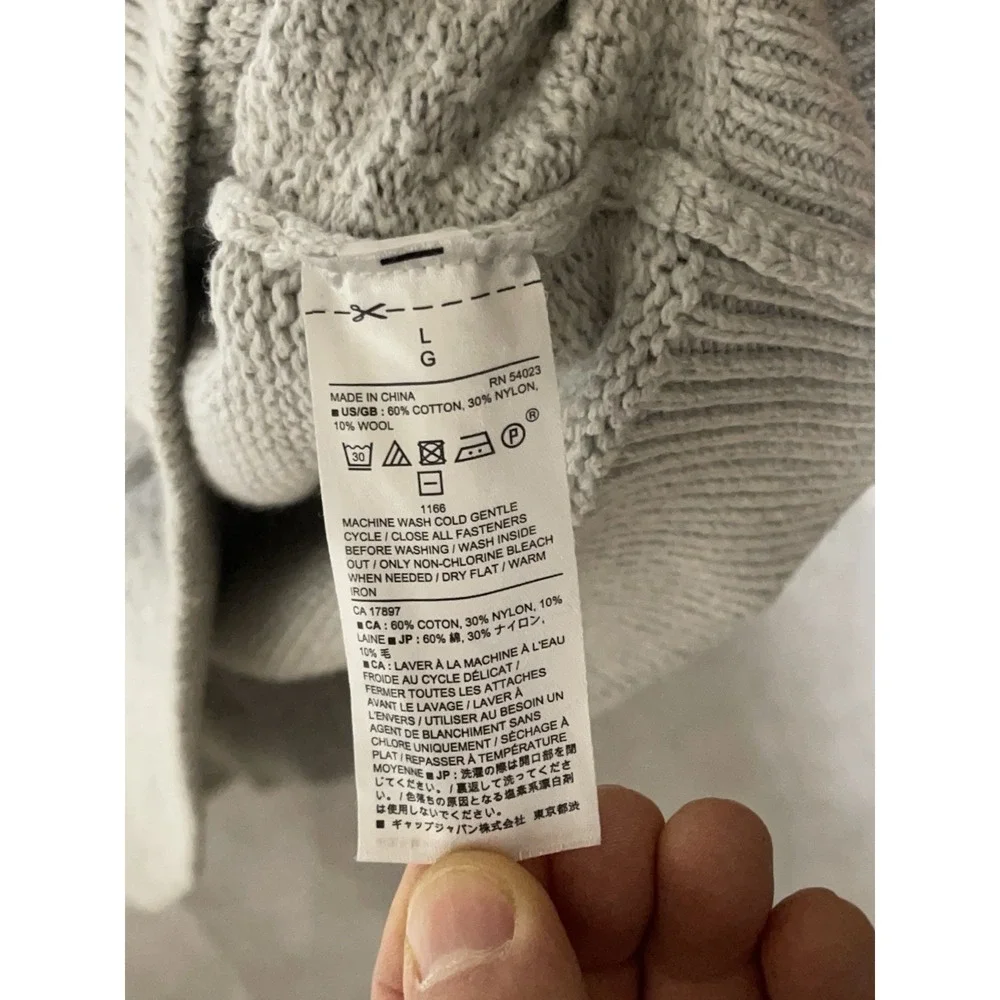 Banana Republic Sweater Men L Ivory Cable Knit Button Mock Neck‎ Nordic Heavy